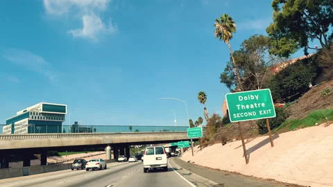  Driving a car on 101 Freeway, Los Angeles, Exit to Sunset Blvd. Pov Vidéo 143441910