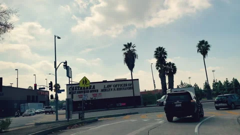   Driving a car on 101 Freeway, Los Angeles, Exit to Sunset Blvd. Pov Stock Footage 143442120