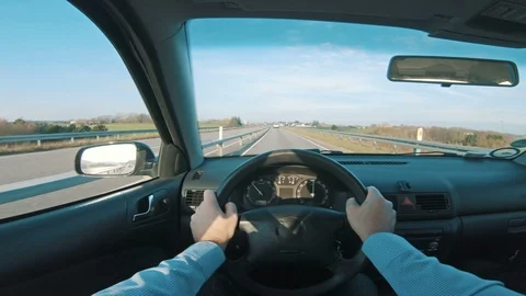 Driving car on almost empty freeway and the sun shines Video stock 98685104