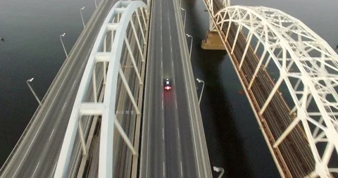 Driving car on the bridge Stock Footage 91070808