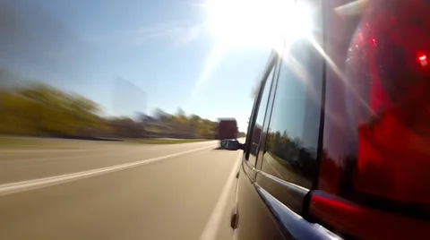 Driving a car. The camera is left outside. Timelapse. Stock Footage 44894597