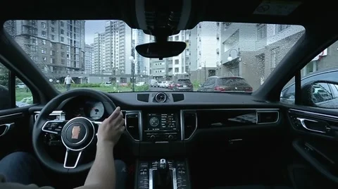 Driving car in the city view from the interior Stock Footage 63145604