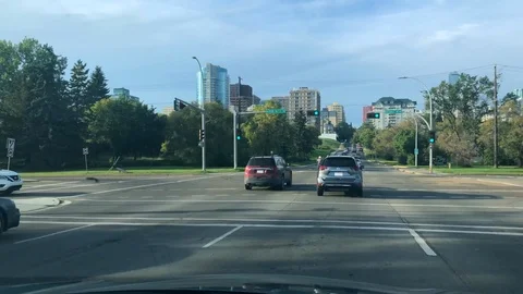 Driving car Edmonton Alberta Canada Sept 2019 sunny day Stock Footage 116010157
