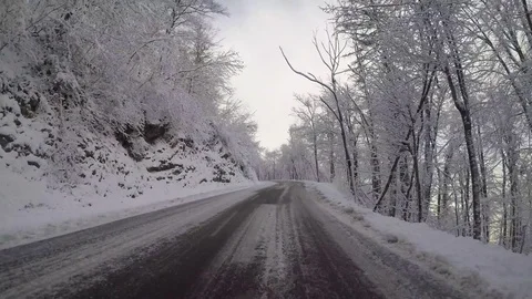 Driving car fast after snow Stock Footage 82501477