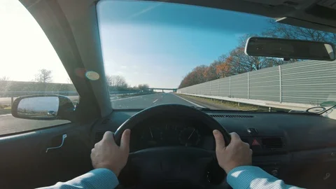 Driving car fast on the freeway seen from drivers point of view Video stock 98660816