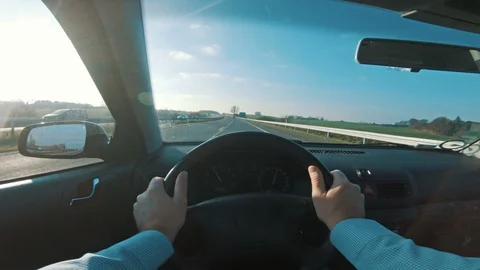 Driving car fast on the freeway seen from drivers POV Stock Footage 98661351