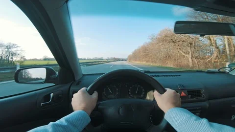 Driving car on the freeway seen from drivers perspective Stock Footage 98659391