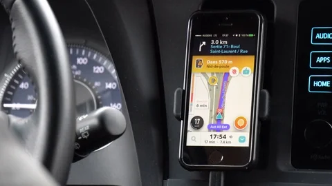 Driving Car With GPS Navigation Dashboard (Steady Shot) Stock Footage 75210103