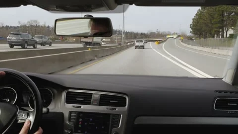 Driving car on highway. Taking exit ramps. 스톡 동영상 149849175
