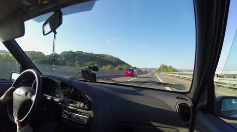 Driving car interior, summer road, blue sky, two lanes junction, click for HD Stock Footage 43874891