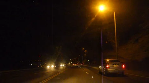 Driving Car At Night Stock Footage 978294