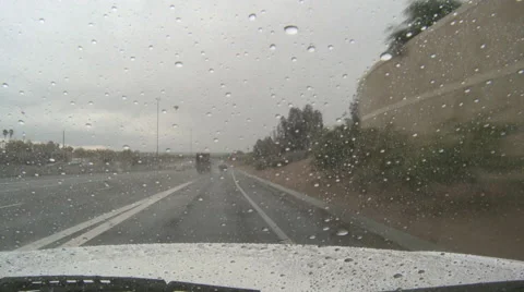 Driving Car in Rain Stock Footage