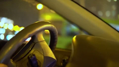 Driving car steering wheel close-up Stock Footage 81503214