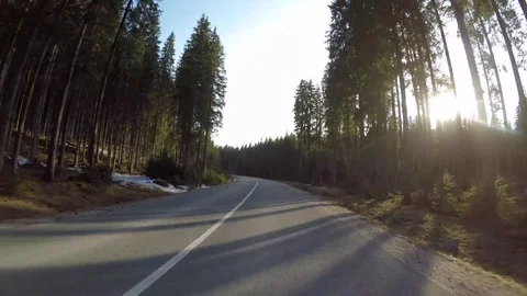 Driving car at sunset Stock Footage 74126923