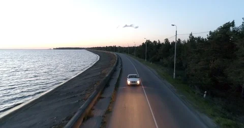 Driving car at sunset Stock Footage 91070592