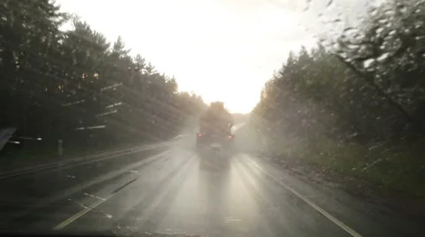 Driving the Car Through Heavy Rain Point of View Windshield Stock Footage 45813853