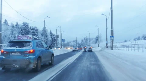 Driving the Car Through Heavy Snowfall Point of View Windshield Video stock 48819257