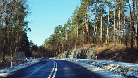 Driving a car through the winter forest Stock Footage 169468282