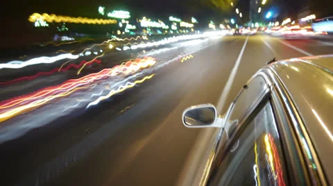 Driving a car time-lapse POV. Night. Side reference Hyperlapse Stock Footage 24775059