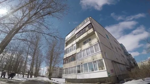 Driving by car in the village in good sunny winter weather Stock Footage