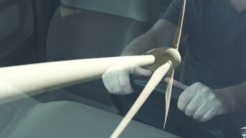 Driving Car Windmill Reflection in Window Video stock 111666893