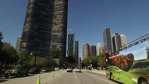 Driving into Chicago with one lane closed on Lake Shore Drive. Stock Footage 70792360