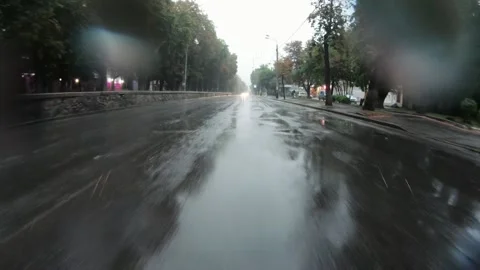 Driving on the city road while heavy rain. Stock Footage 145489839