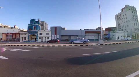 Driving classic old car in Malecon, Havana, Cuba Stock Footage 52572553
