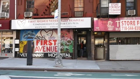 Driving Closed First Ave Peter Cooper Small Business NYC Coronavirus Lockdown Stock Footage 127397392