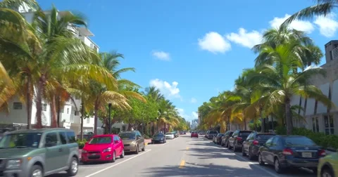 Driving on Collins Avenue Miami Beach Stock Footage