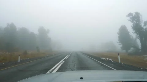 Driving on country highway surrounded by dense fog Stock-Footage 290434759