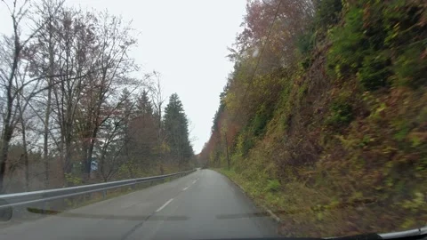 Driving on countryside road surrounded with forest Stock Footage 167686649