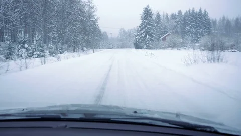 Driving on countryside road in winter Stock Footage 102954875