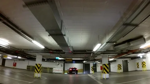 Driving to Covid-19 Coronavirus Testing Station on Underground Parking Dash Cam Video stock 144167085