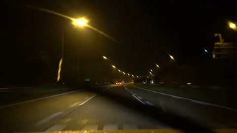 Driving in the dark highway Stock Footage 81115708
