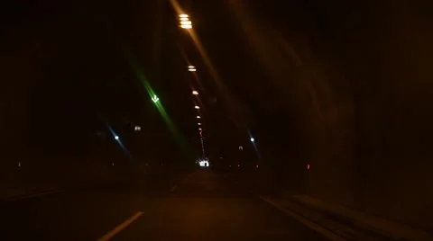 Driving in Dark Tunnel Stock Footage 53323865