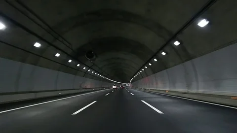 Driving in the dark tunnel Stock Footage 81320986