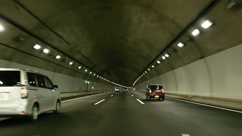 Driving in the dark tunnel Stock Footage 81321039