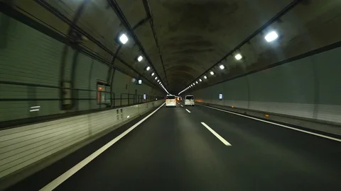 Driving in the dark tunnel Stock Footage 89074492