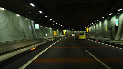 Driving in the dark tunnel Stock Footage 89074531