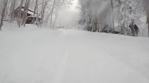 Driving In Deep Snow Splatters Camera Stock Footage 233957957