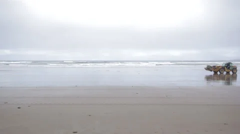 Driving a Digger on a Beach in Ireland Stock Footage 37348387
