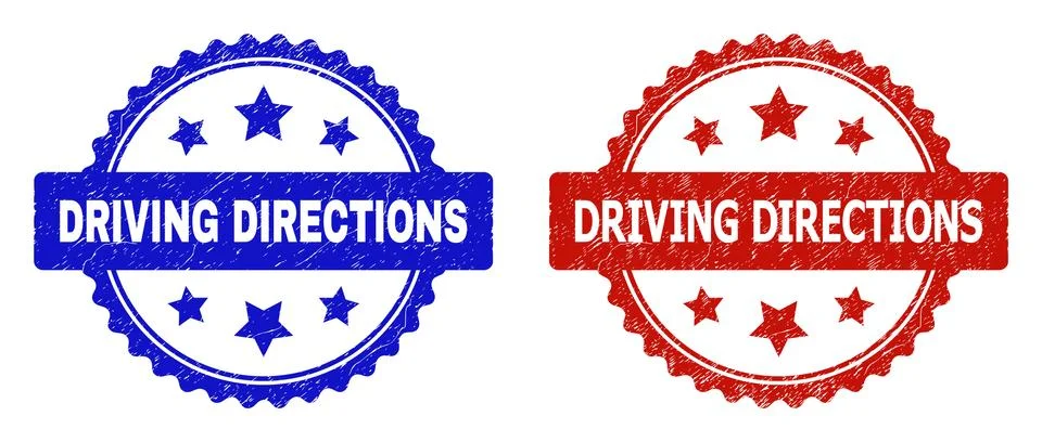 DRIVING DIRECTIONS Rosette Watermarks Using Unclean Texture Stock Illustration