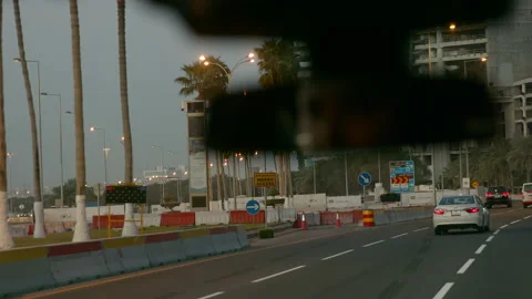Driving in doha downtown, Qatar during road work Stock Footage 170803103