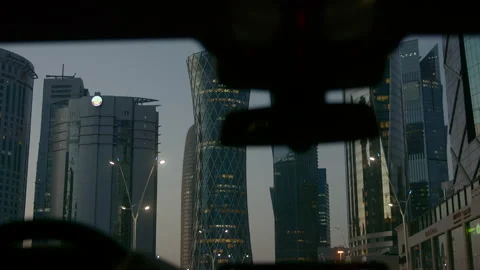 Driving in doha downtown, Qatar during twilight Stock Footage 170803207