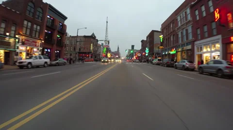 Driving down Broadway Nashville downtown bars 4k Stock Footage