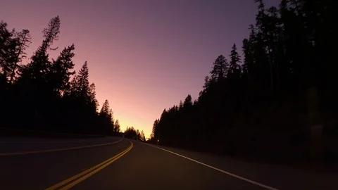 Driving Down Empty Mountain Road, With Headlights On, In The Pacific Northwest Stock Footage 120717166