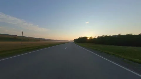 Driving Down Empty Road, During summer In Bashkortostan. Stock Footage 144616874