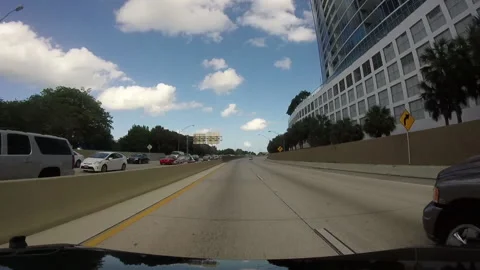 Driving down a Highway in Miami, GoPro mounted on Hood, Sunny Day Stock Footage 185099766