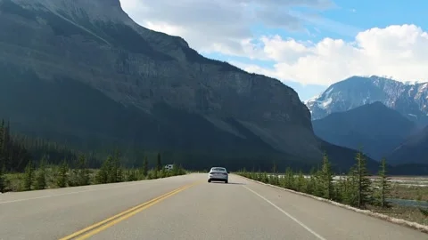 Driving down the icefields parkway in the Rocky Mountains, Alberta, Canada. Stock Footage 252687450